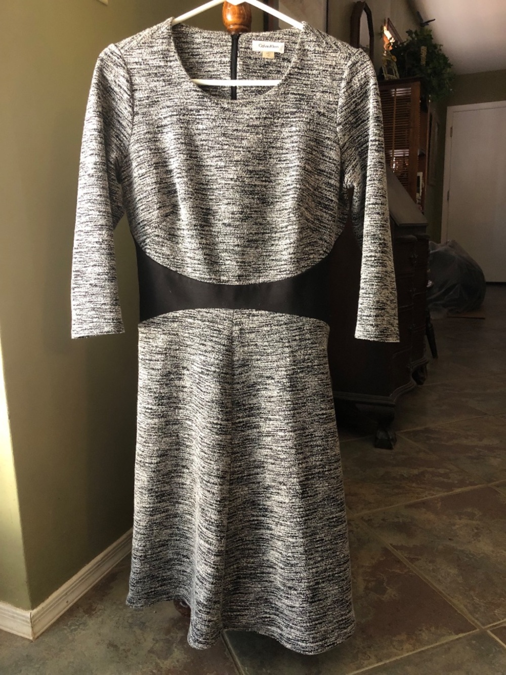 Calvin Klein Black/White Wool A-line Sweater Dress Size 10